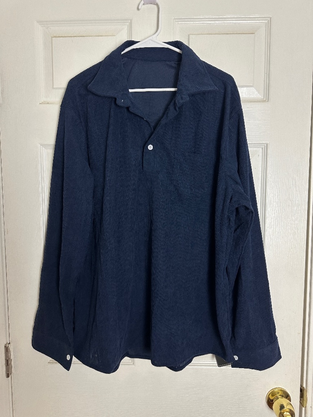 NEW Zaful Corduroy Navy Ribbed Long Sleeve Shirt Men Size XXL Winter Fall